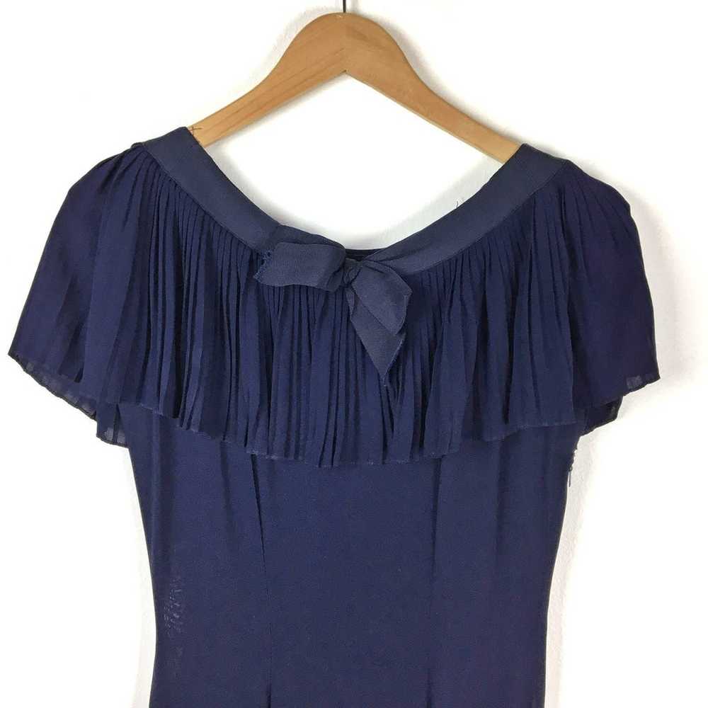 Vintage Blue ruffled pleated day dress 30s 40s 50… - image 2