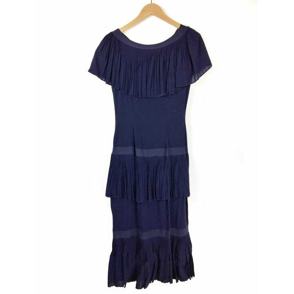 Vintage Blue ruffled pleated day dress 30s 40s 50… - image 3