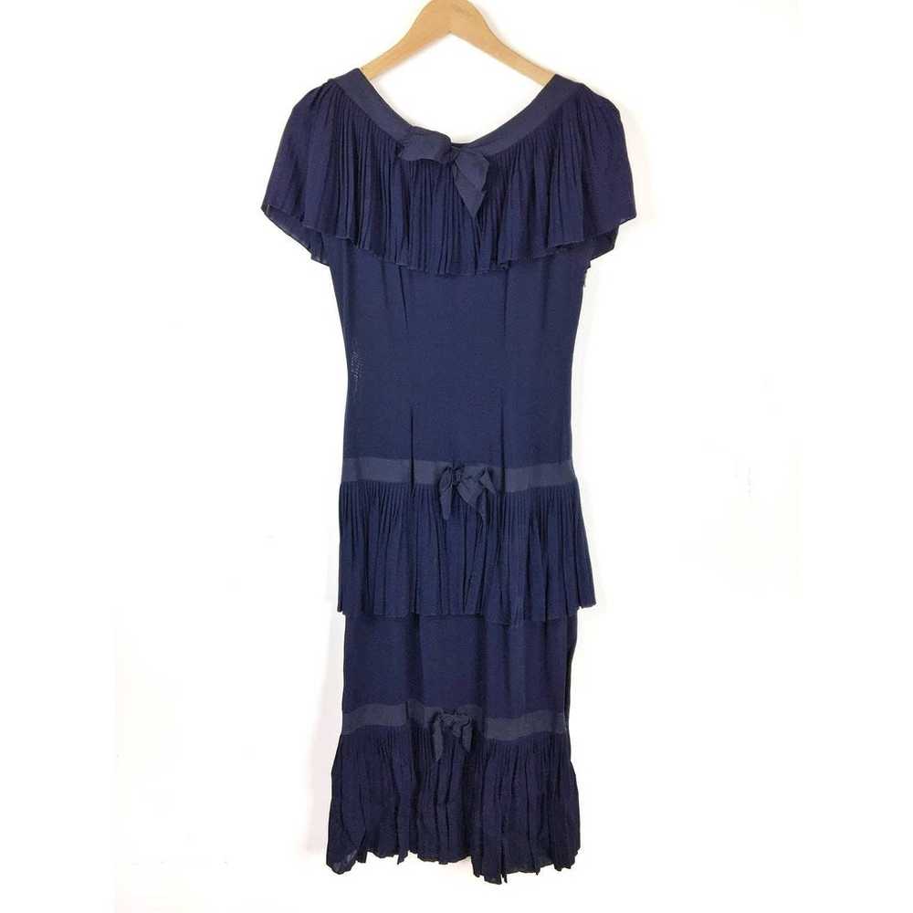 Vintage Blue ruffled pleated day dress 30s 40s 50… - image 5