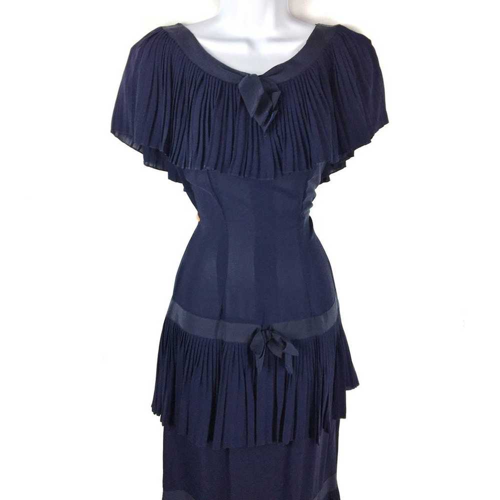 Vintage Blue ruffled pleated day dress 30s 40s 50… - image 8