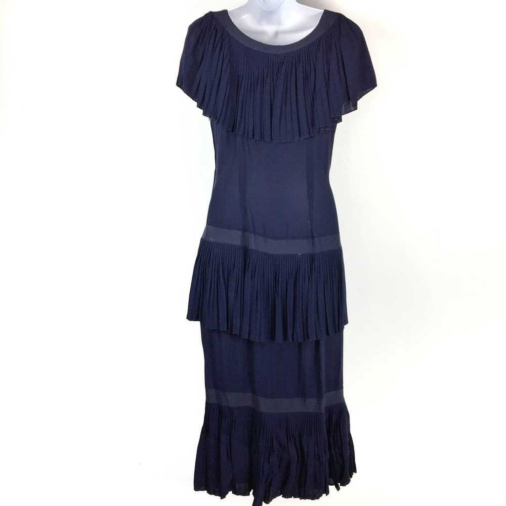 Vintage Blue ruffled pleated day dress 30s 40s 50… - image 9