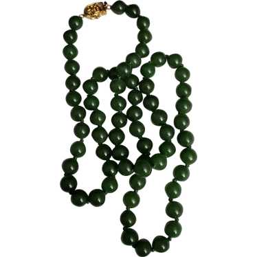Jade Beaded Necklace Deep Green and Hand Tied Knot