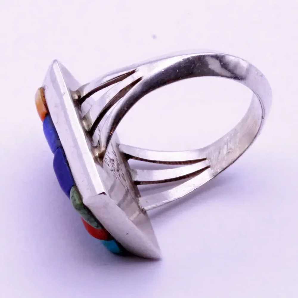 Vintage ring Man's Navajo multi gemstone silver s… - image 4