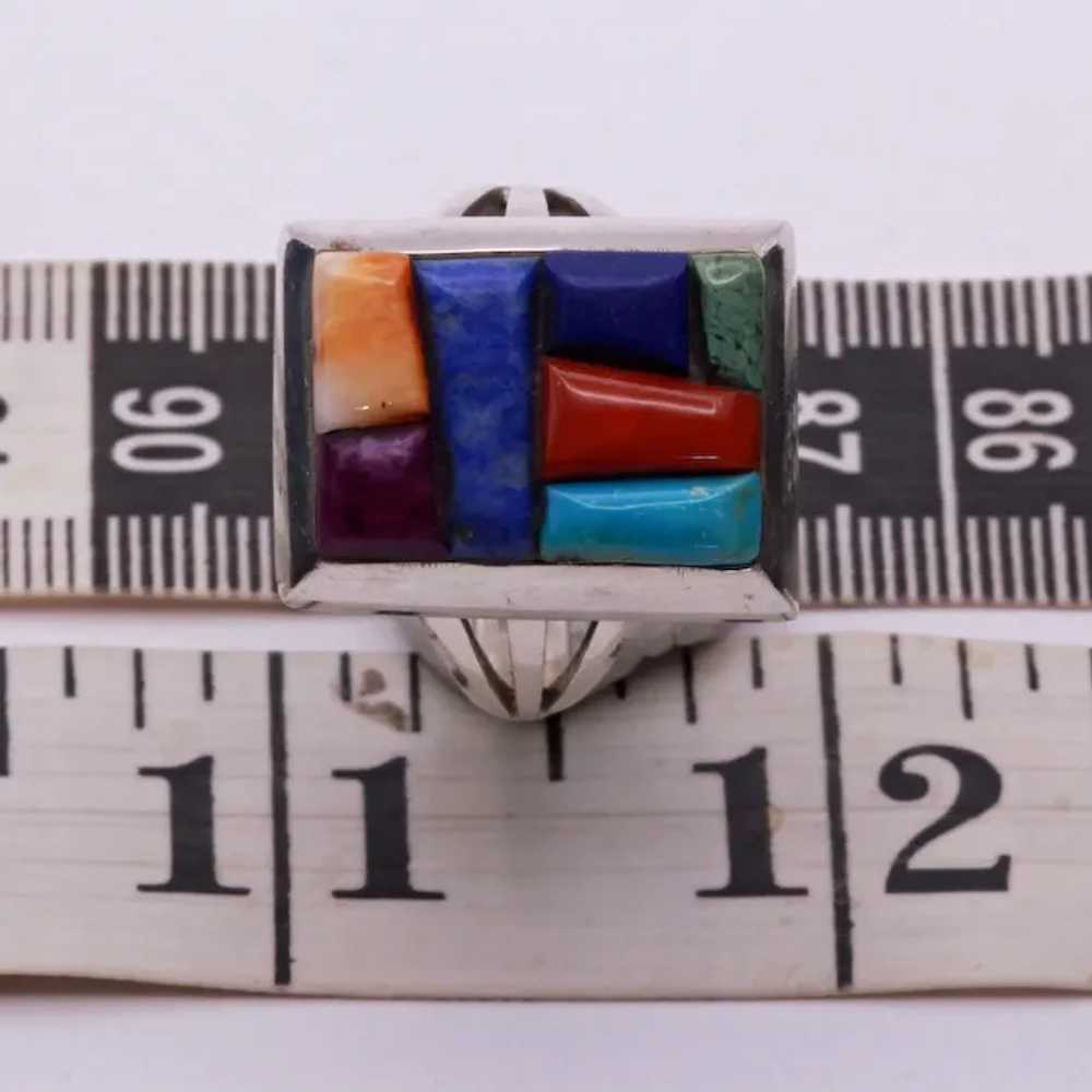 Vintage ring Man's Navajo multi gemstone silver s… - image 5