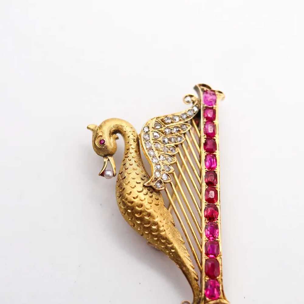 French 1890 Art Nouveau Swan Arp Brooch 18Kt Gold… - image 3