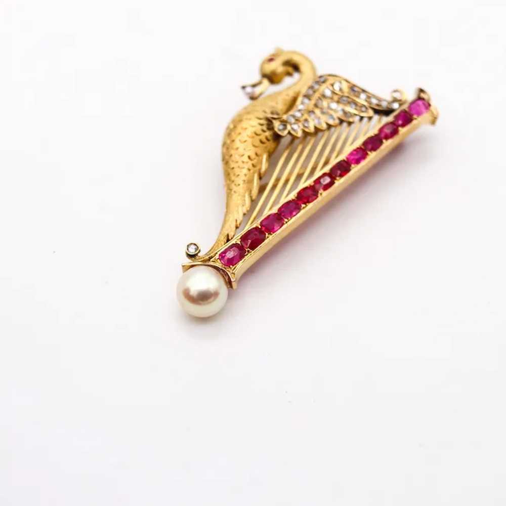 French 1890 Art Nouveau Swan Arp Brooch 18Kt Gold… - image 5