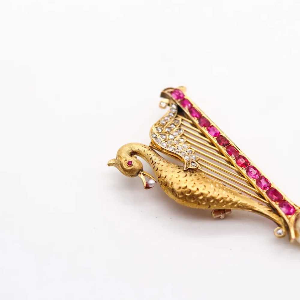 French 1890 Art Nouveau Swan Arp Brooch 18Kt Gold… - image 7
