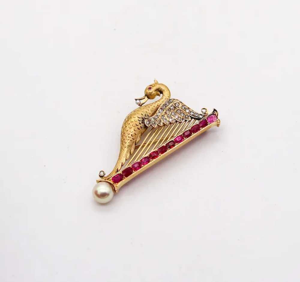 French 1890 Art Nouveau Swan Arp Brooch 18Kt Gold… - image 8