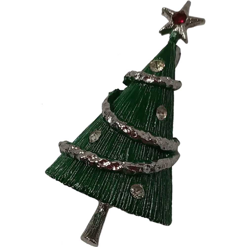 Darling Modernist Green Christmas Tree Rhinestone… - image 1