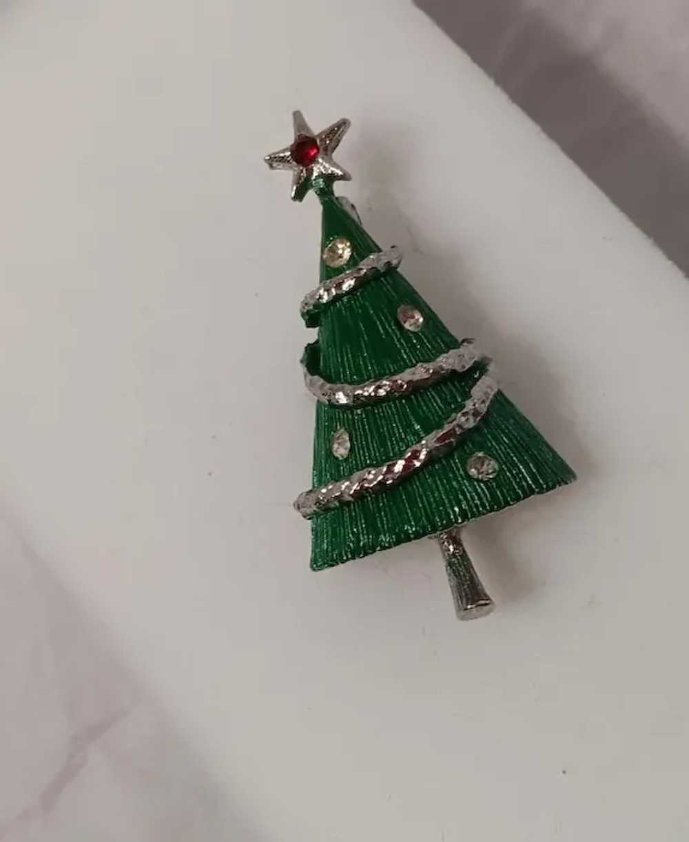 Darling Modernist Green Christmas Tree Rhinestone… - image 3