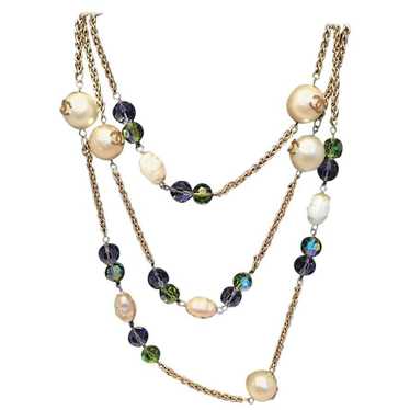 Chanel CHANEL Vintage Large Pearls and Green and … - image 1