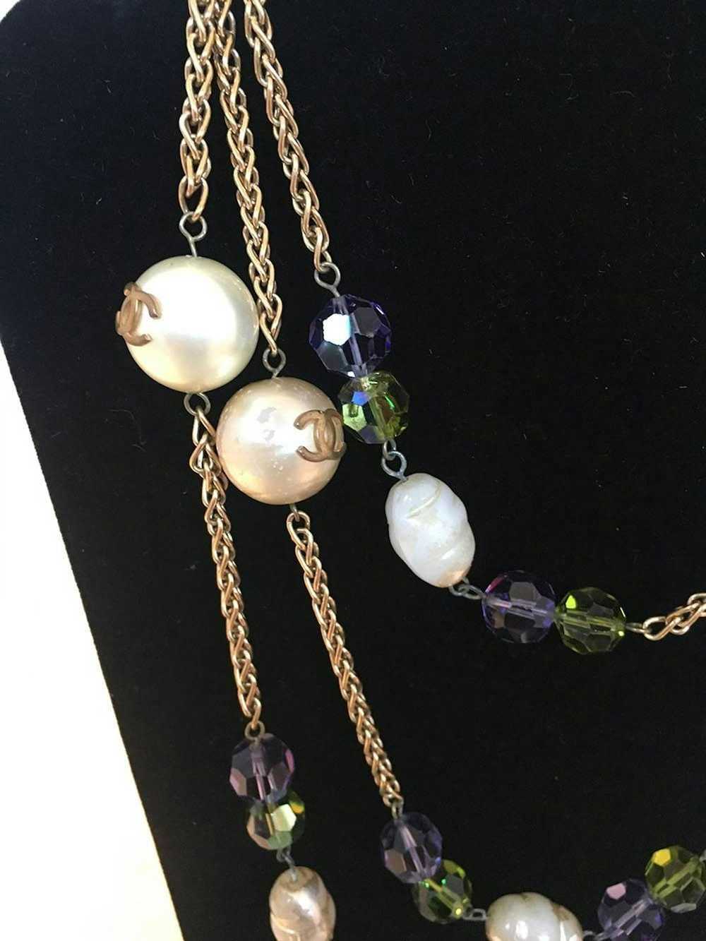 Chanel CHANEL Vintage Large Pearls and Green and … - image 3