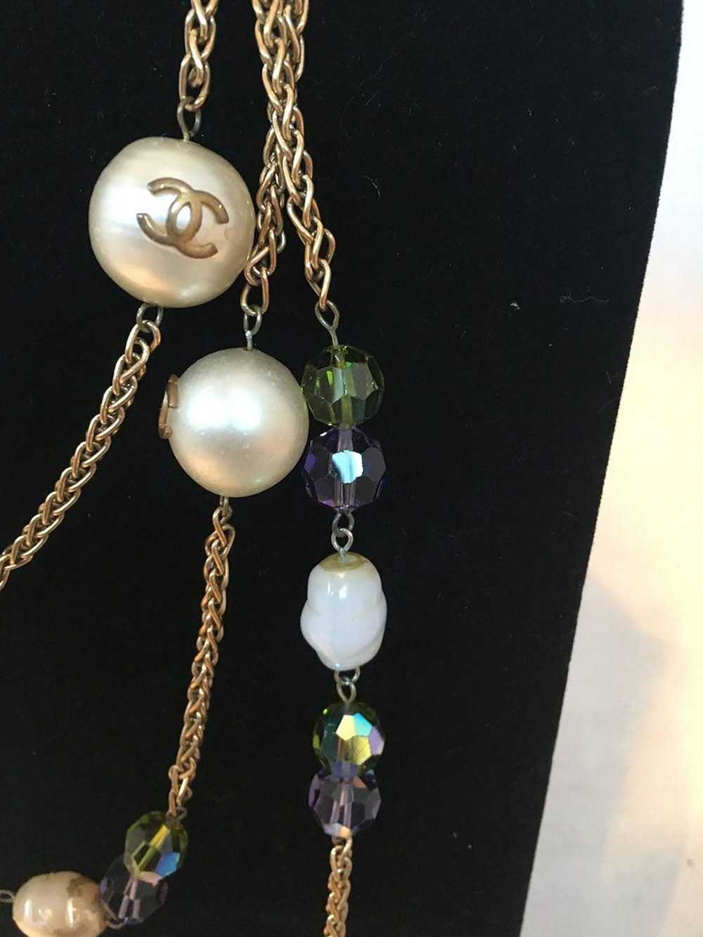 Chanel CHANEL Vintage Large Pearls and Green and … - image 4