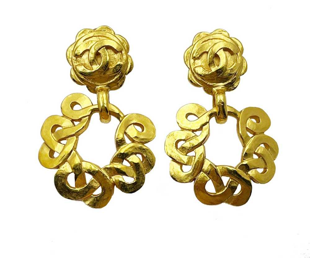 Chanel CHANEL Vintage Gold Plated CC Flower Twist… - image 1