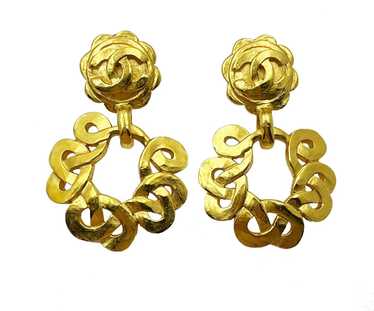 Chanel CHANEL Vintage Gold Plated CC Flower Twist… - image 1