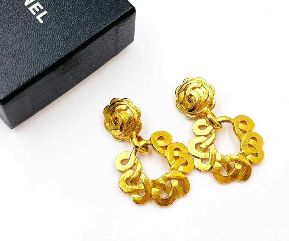 Chanel CHANEL Vintage Gold Plated CC Flower Twist… - image 2