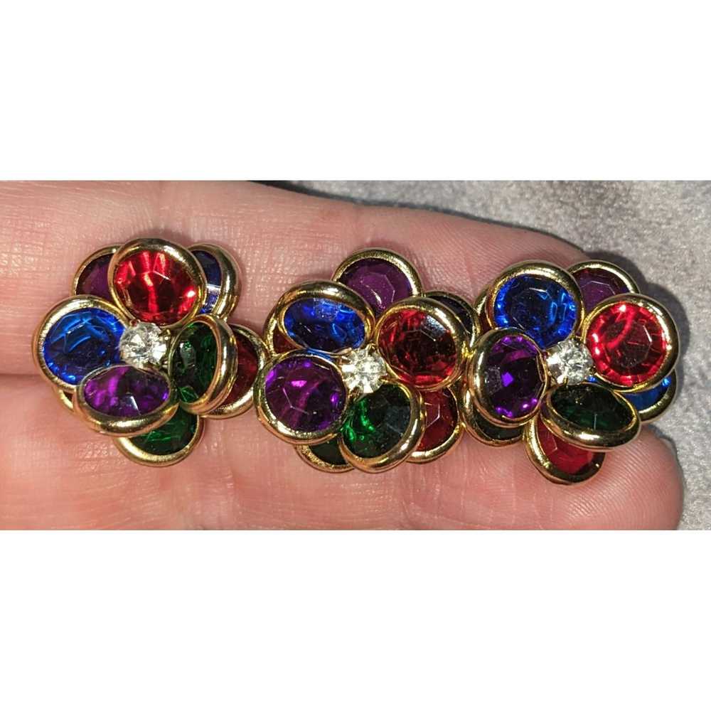 Other Vintage 80s Floral Crystal Brooch - image 1