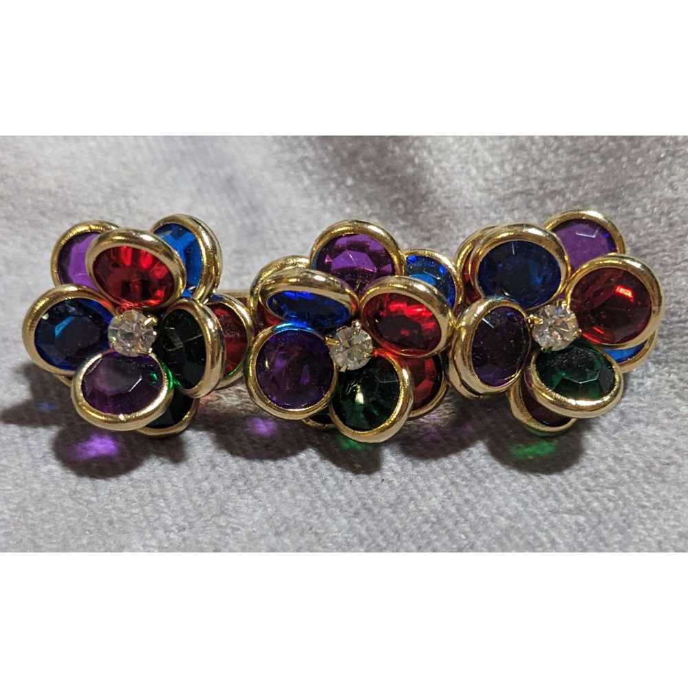 Other Vintage 80s Floral Crystal Brooch - image 2