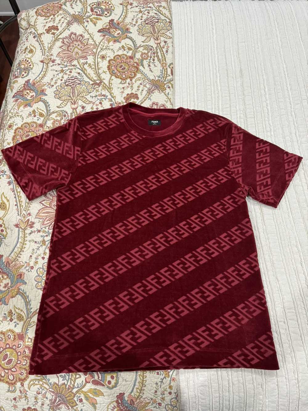 Fendi Fendi Men's FF Logo Chenille T-Shirt in Ros… - image 1