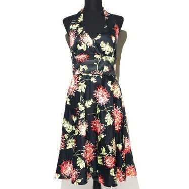 Vintage Donna Ricco Black Floral Halter Dress, Si… - image 1