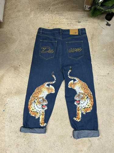 Vintage Tiger Print Denim Pants