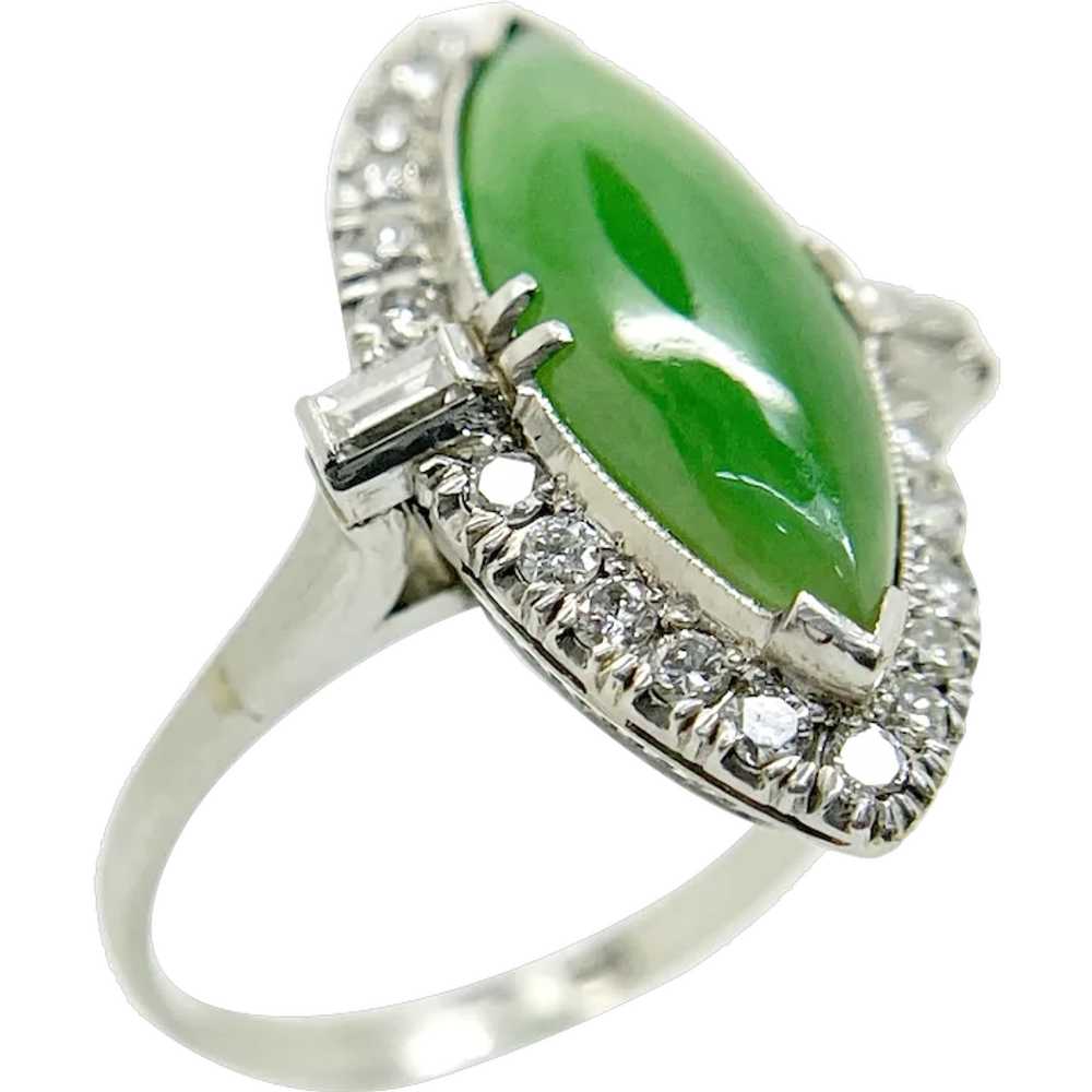 Vintage Platinum Diamond, and Jade Jadeite Ring - image 1
