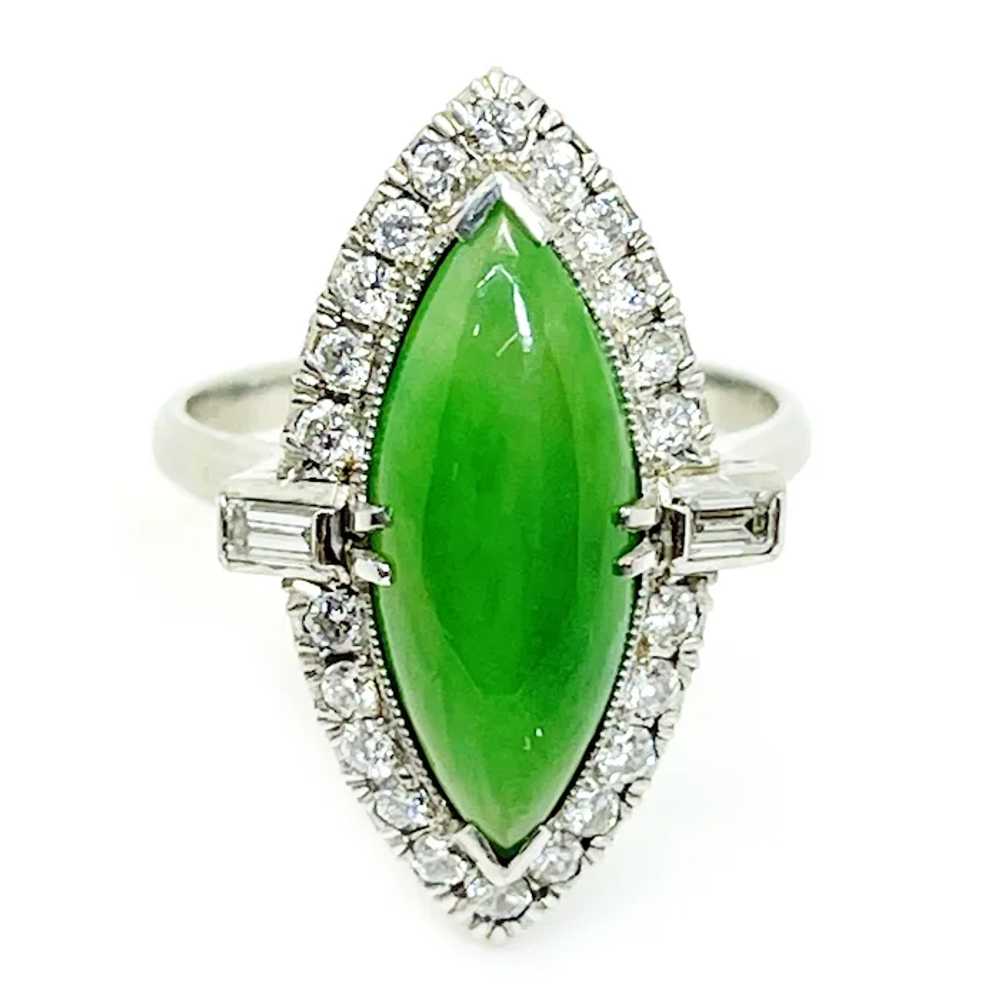 Vintage Platinum Diamond, and Jade Jadeite Ring - image 3