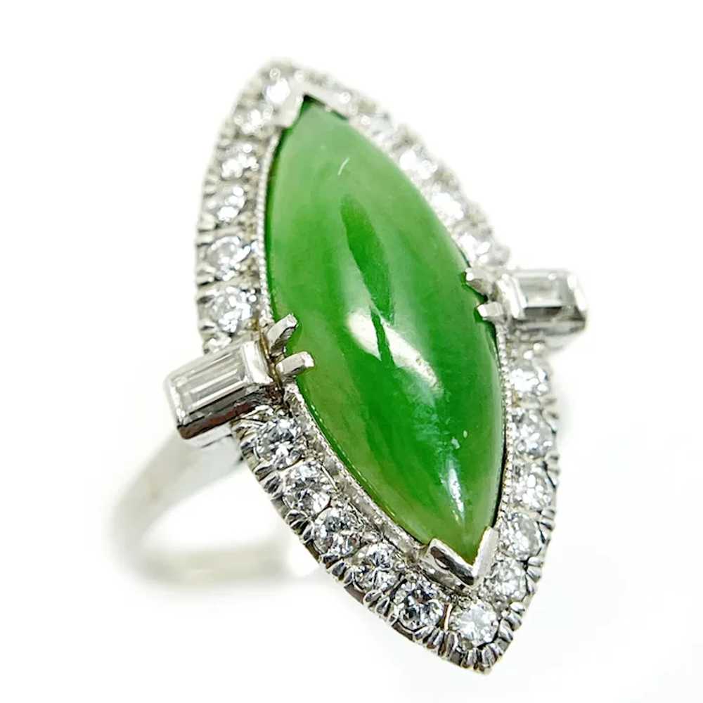 Vintage Platinum Diamond, and Jade Jadeite Ring - image 5