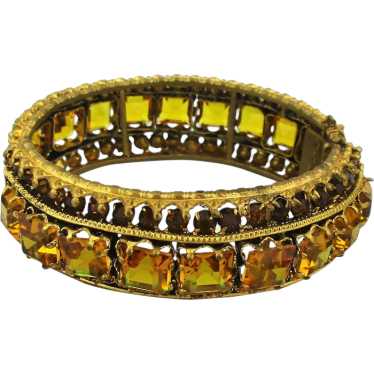 VTG Stunning Amber, Citrine, and Topaz Rhinestone Hinged Bracelet, popular Unsigned