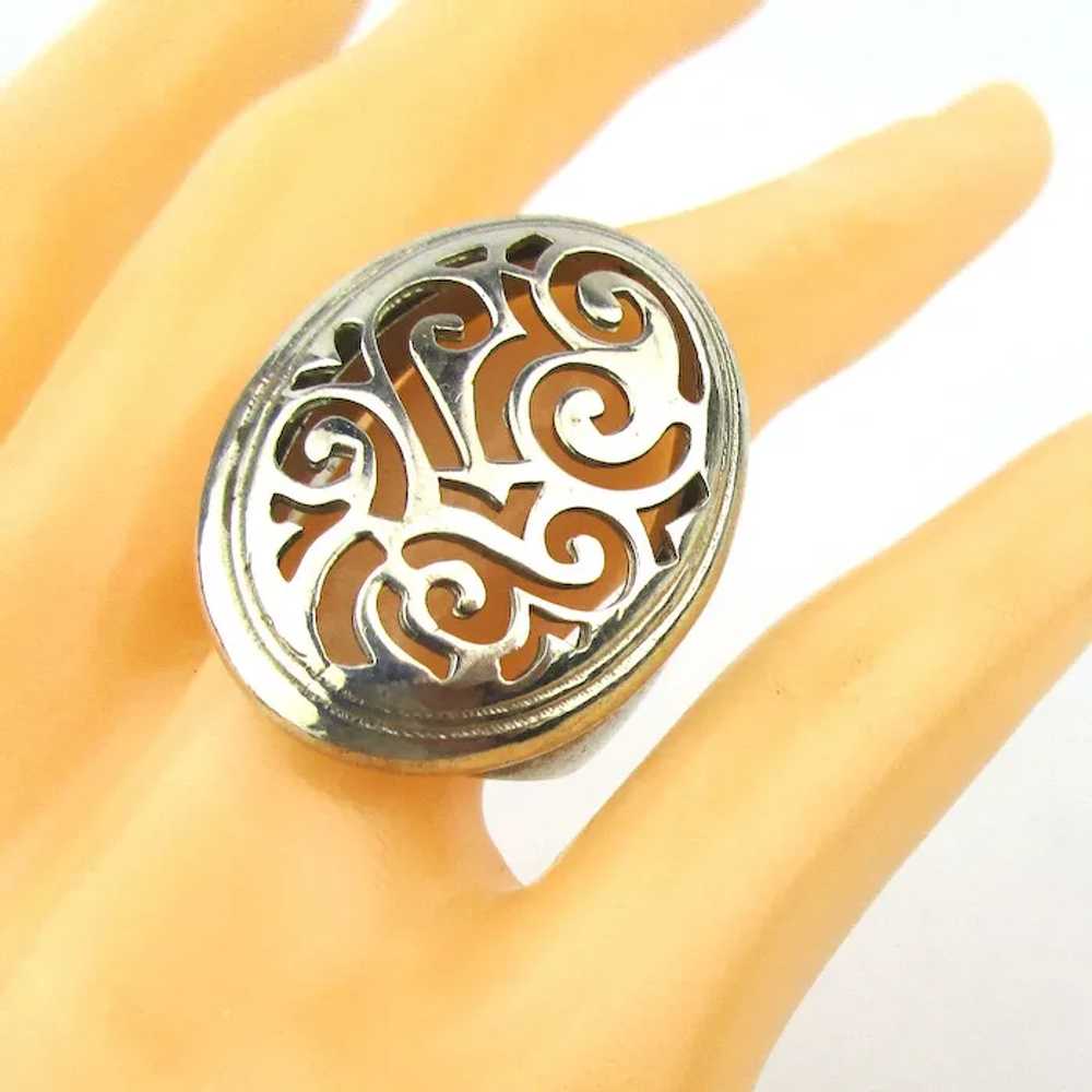 Modernist Sterling Silver Ring Cut-Out Maze Top -… - image 2