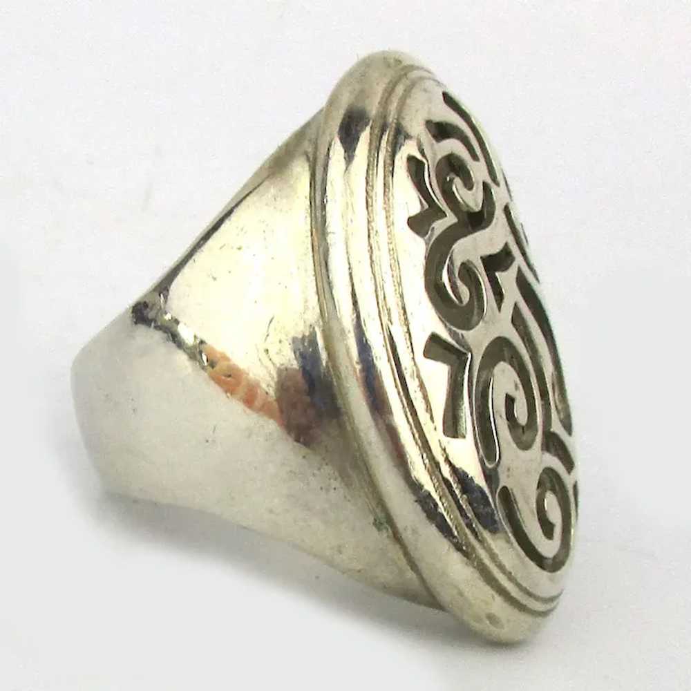 Modernist Sterling Silver Ring Cut-Out Maze Top -… - image 3