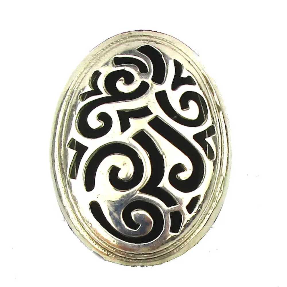 Modernist Sterling Silver Ring Cut-Out Maze Top -… - image 5