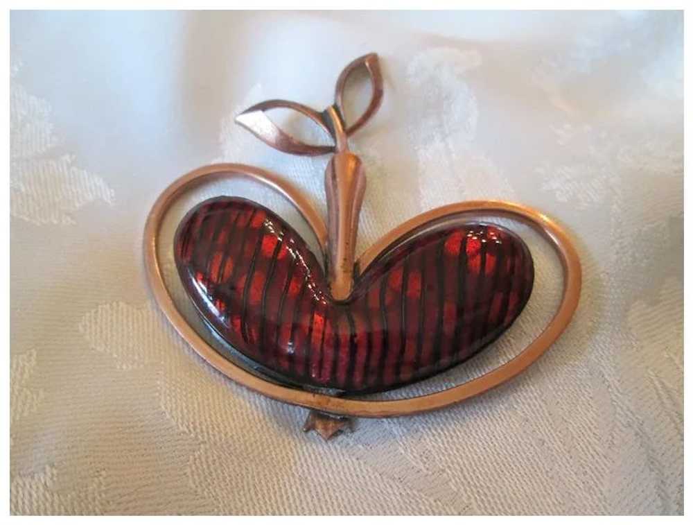 Matisse Renoir Red Enamel Apple Brooch - image 1