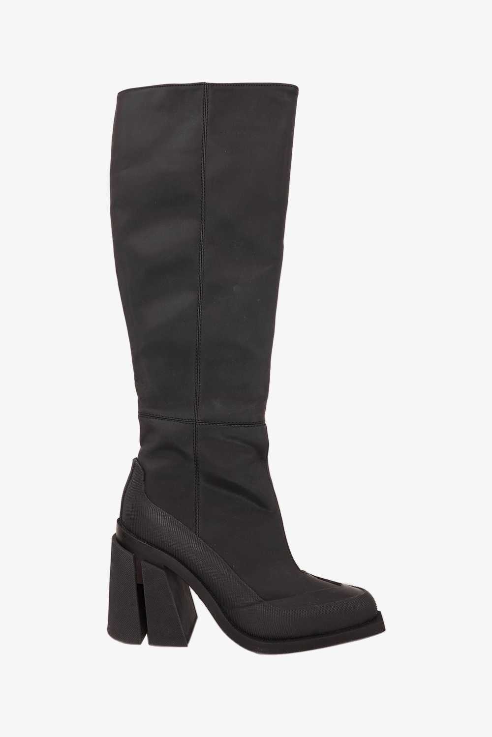 Both Black Rubber Pointed Toe Knee High Boot Size… - image 1