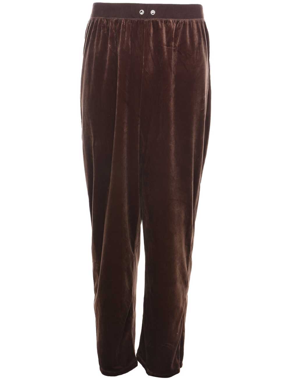 Velvet Fabric Brown Tracksuit Bottoms - W31 L29 - image 1