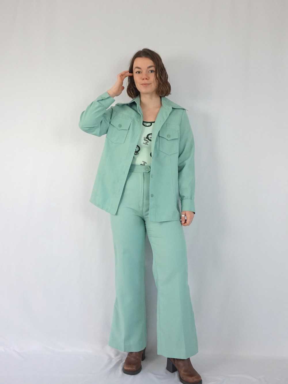 Pistachio Coloured Flared Suit - S - image 5