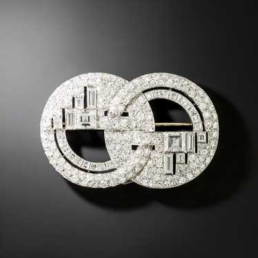 French Art Deco Diamond Twin Circle Brooch