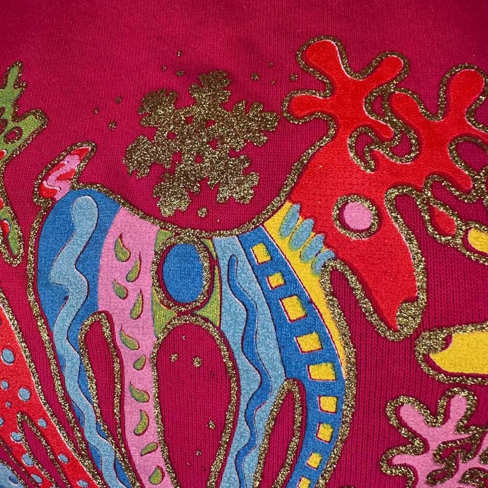 1980s/90s Pink Reindeer Sweatshirt, Glitter Print… - image 2