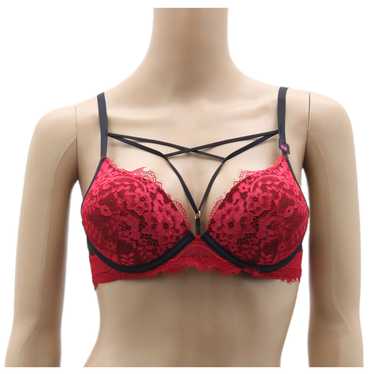 SEXY Red Lace Push Up Demi Bra 36C Removable Straps Strapless Valentines  Romance