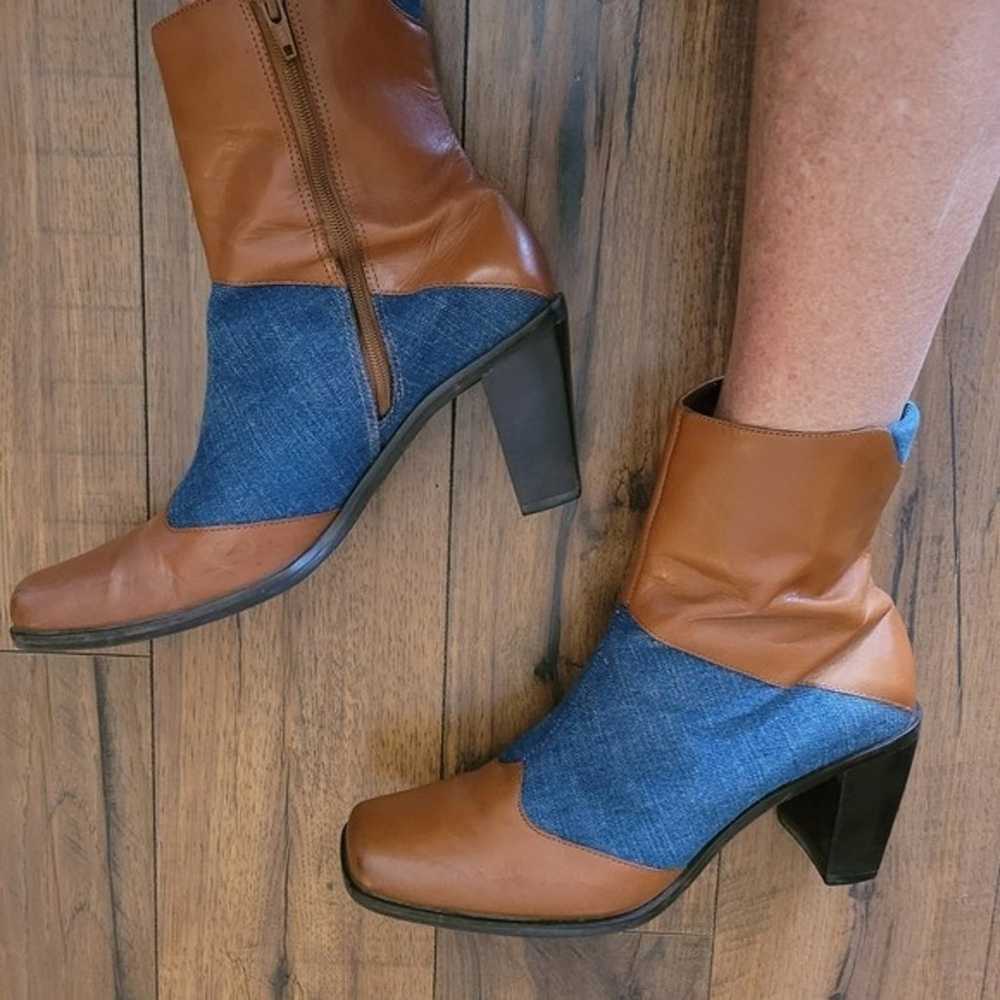 Vintage - Y2K does 70's Leather and Denim Ankle B… - image 1