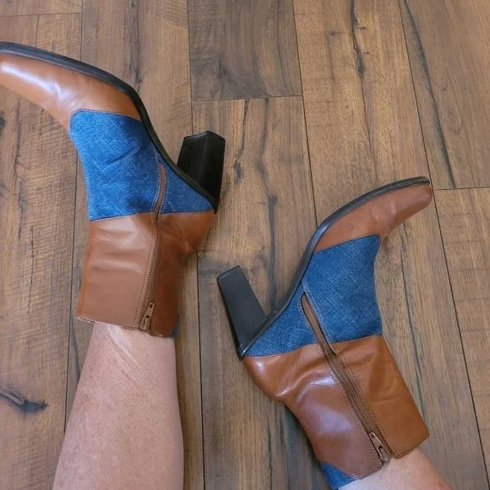 Vintage - Y2K does 70's Leather and Denim Ankle B… - image 3