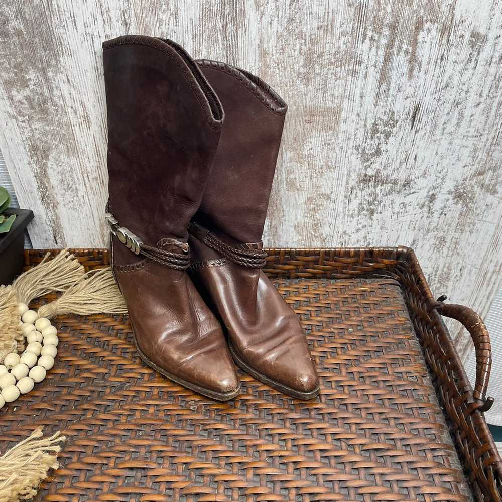 Vintage Via Spiga Brown Wester Leather Boots Size… - image 1