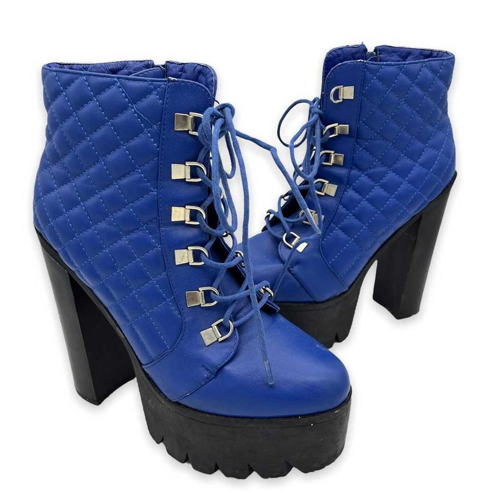 Vintage Blue Chunky Platform Heeled Booties - image 1