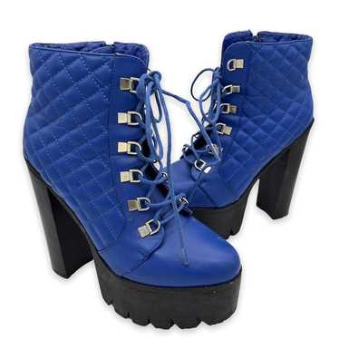 Vintage Blue Chunky Platform Heeled Booties - image 1