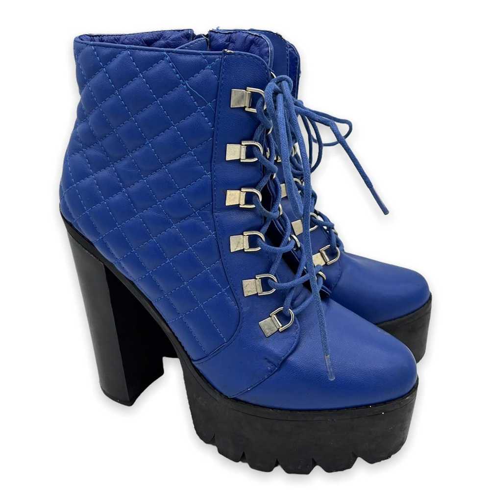 Vintage Blue Chunky Platform Heeled Booties - image 2