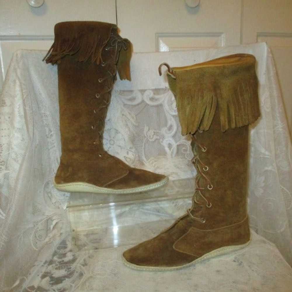 vintage fringed boho suede boots - image 2