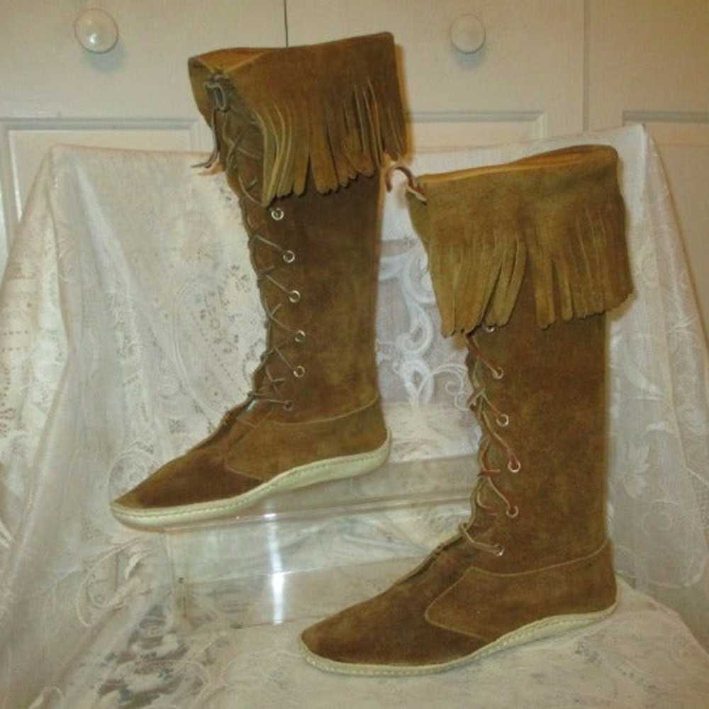 vintage fringed boho suede boots - image 3