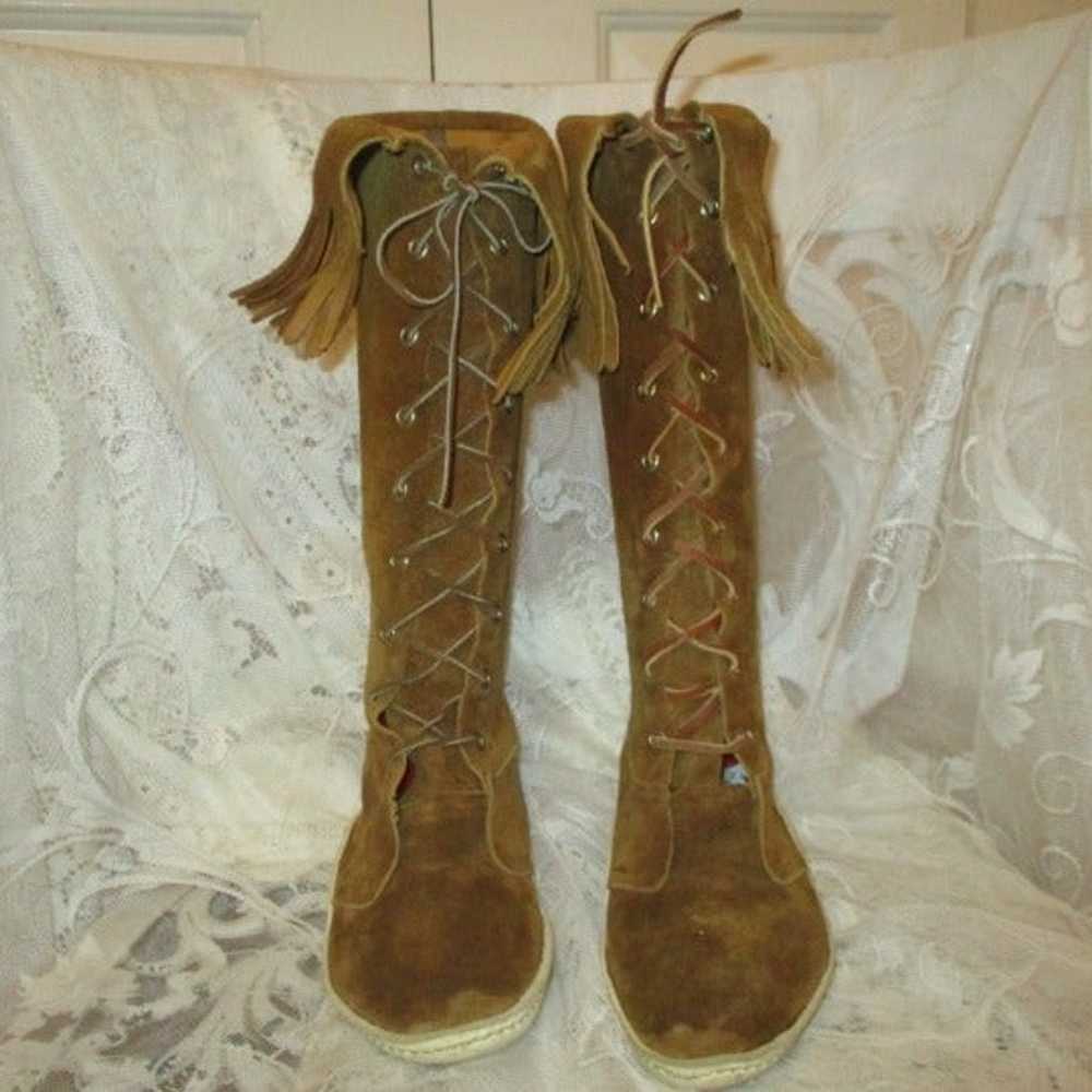 vintage fringed boho suede boots - image 4
