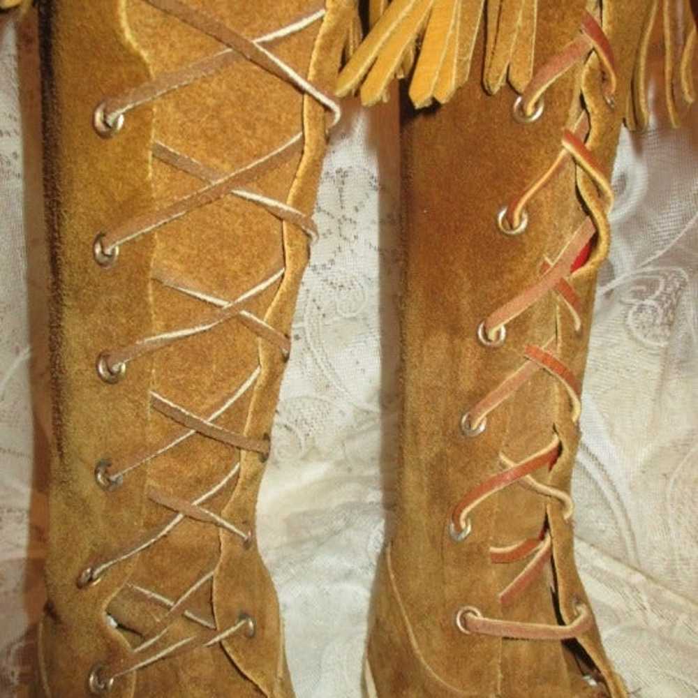 vintage fringed boho suede boots - image 7