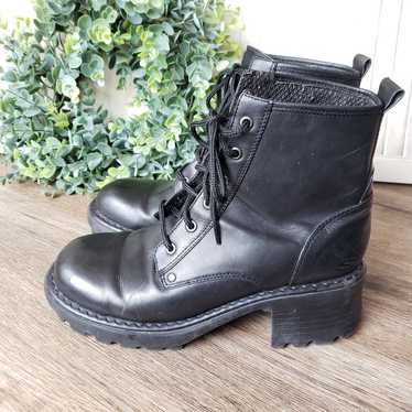 Vintage 90s y2k Bratz Black Leather Chunky Combat Granny Ankle Boots  Booties 7.5